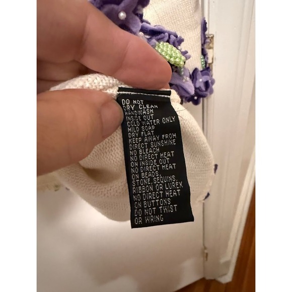 Vintage Michael Simon White Embellished Cardigan Spunsilk Blend Floral PLUS 3X - Picture 6 of 8